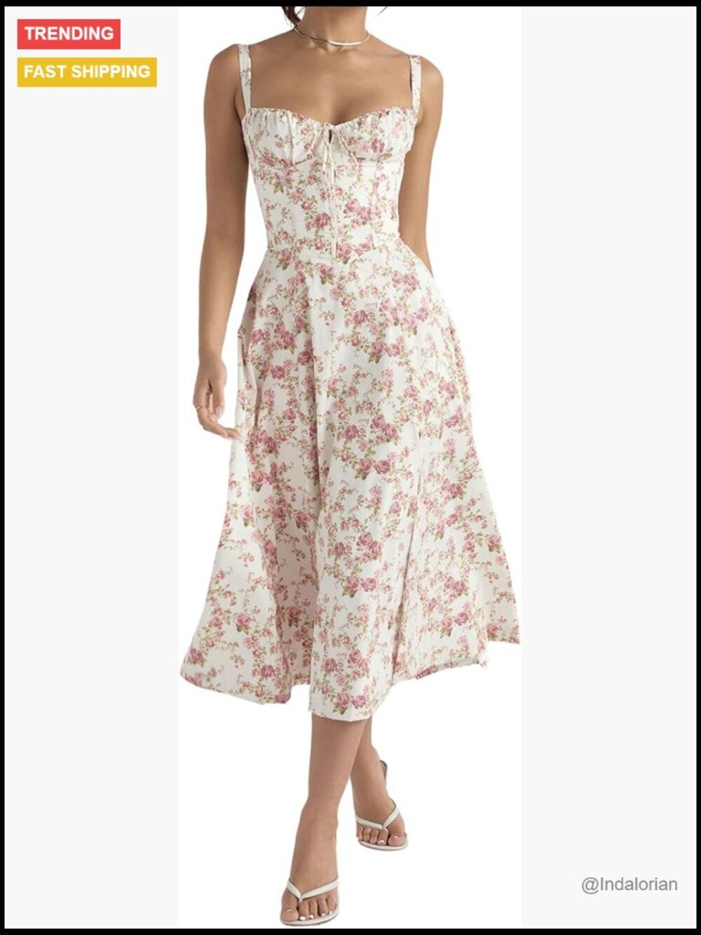 Spaghetti Strap Midi Dress Sleeveless Square Neck Floral Split Cottagecore